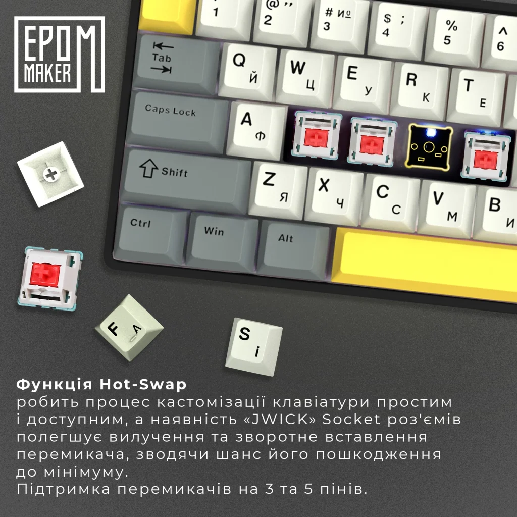 Клавиатура беспроводная Epomaker EP64 60% Mulan Switch Hot-Swap (2.4G/BT/USB) RGB UA Black (EP64-B-M) UA