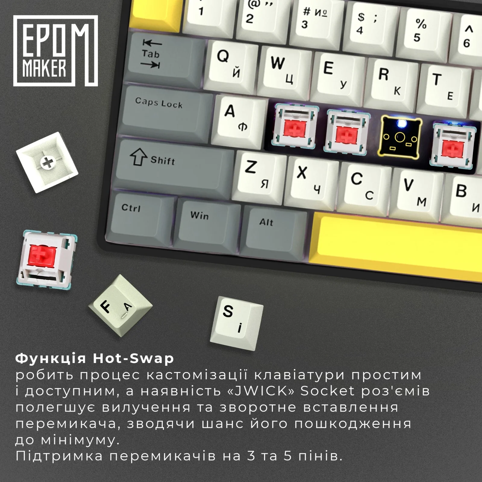 Клавиатура беспроводная Epomaker EP64 60% Mulan Switch Hot-Swap (2.4G/BT/USB) RGB UA Black (EP64-B-M) UA