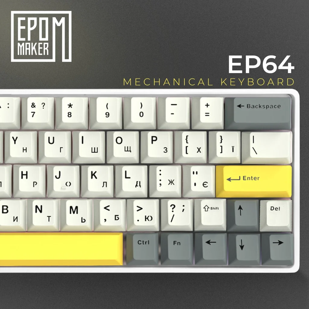 Клавіатура бездротова Epomaker EP64 60% Mulan Switch Hot-Swap (2.4G/BT/USB) RGB UA White (EP64-W-M) UA