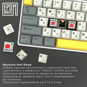 Клавіатура бездротова Epomaker EP64 60% Mulan Switch Hot-Swap (2.4G/BT/USB) RGB UA White (EP64-W-M) UA