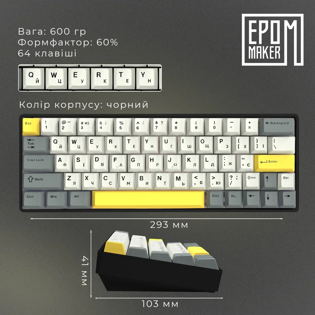 Клавиатура беспроводная Epomaker EP64 60% Mulan Switch Hot-Swap (2.4G/BT/USB) RGB UA Black (EP64-B-M) UA