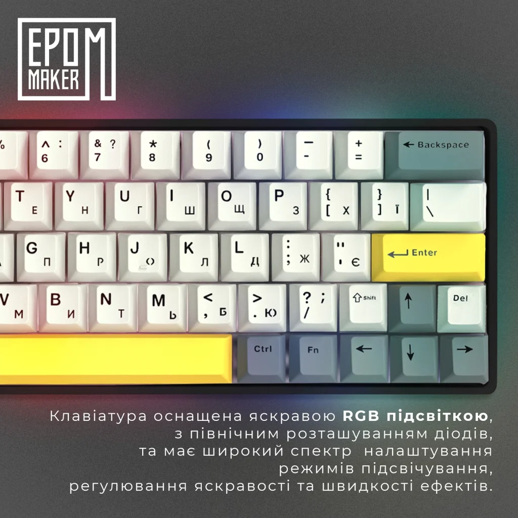 Клавиатура беспроводная Epomaker EP64 60% Mulan Switch Hot-Swap (2.4G/BT/USB) RGB UA Black (EP64-B-M) UA