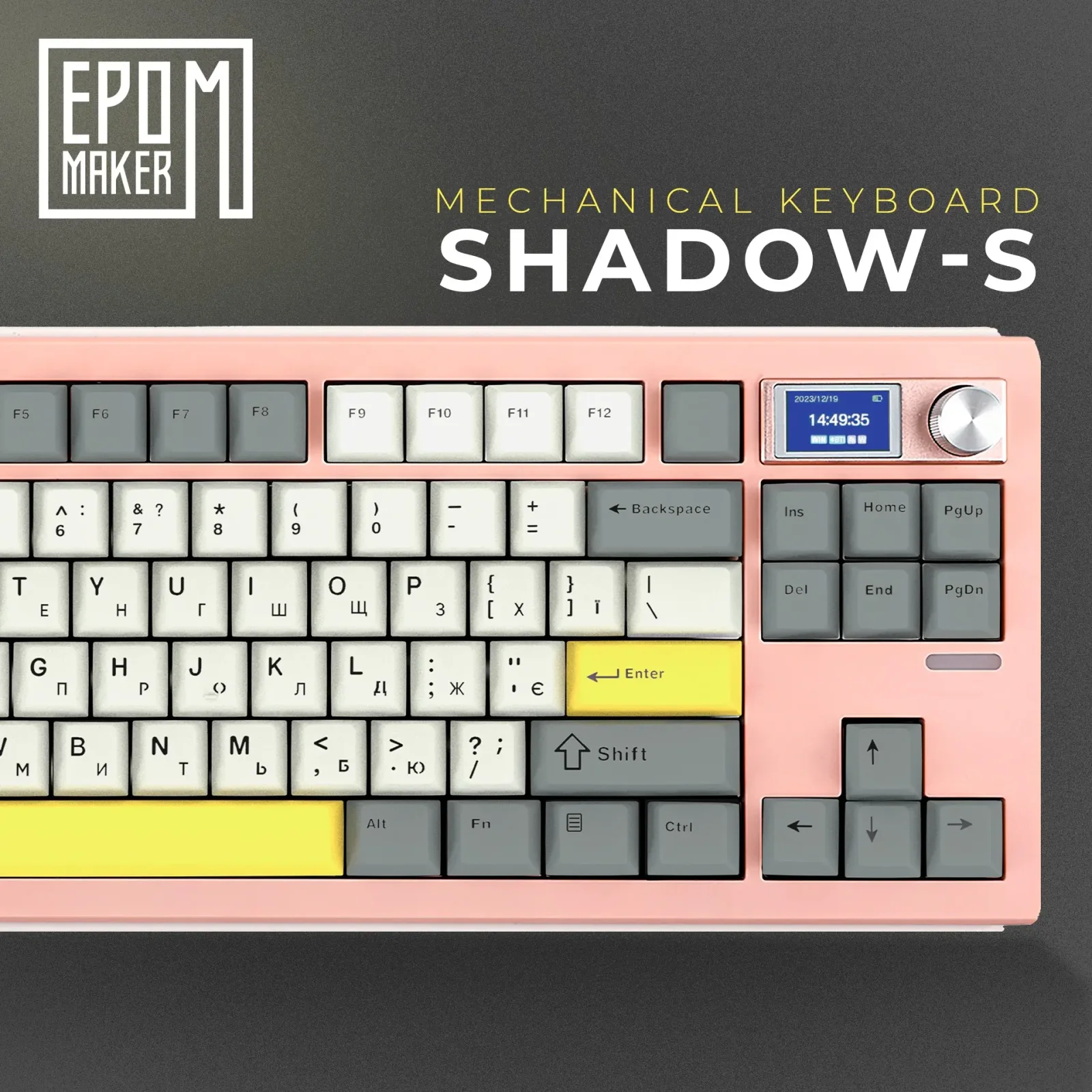 Клавиатура беспроводная Epomaker Shadow-S TKL Wisteria Linear Switch Hot-Swap (2.4G/BT/USB) LCD Screen RGB UA Pink (SHS-P-WL) UA