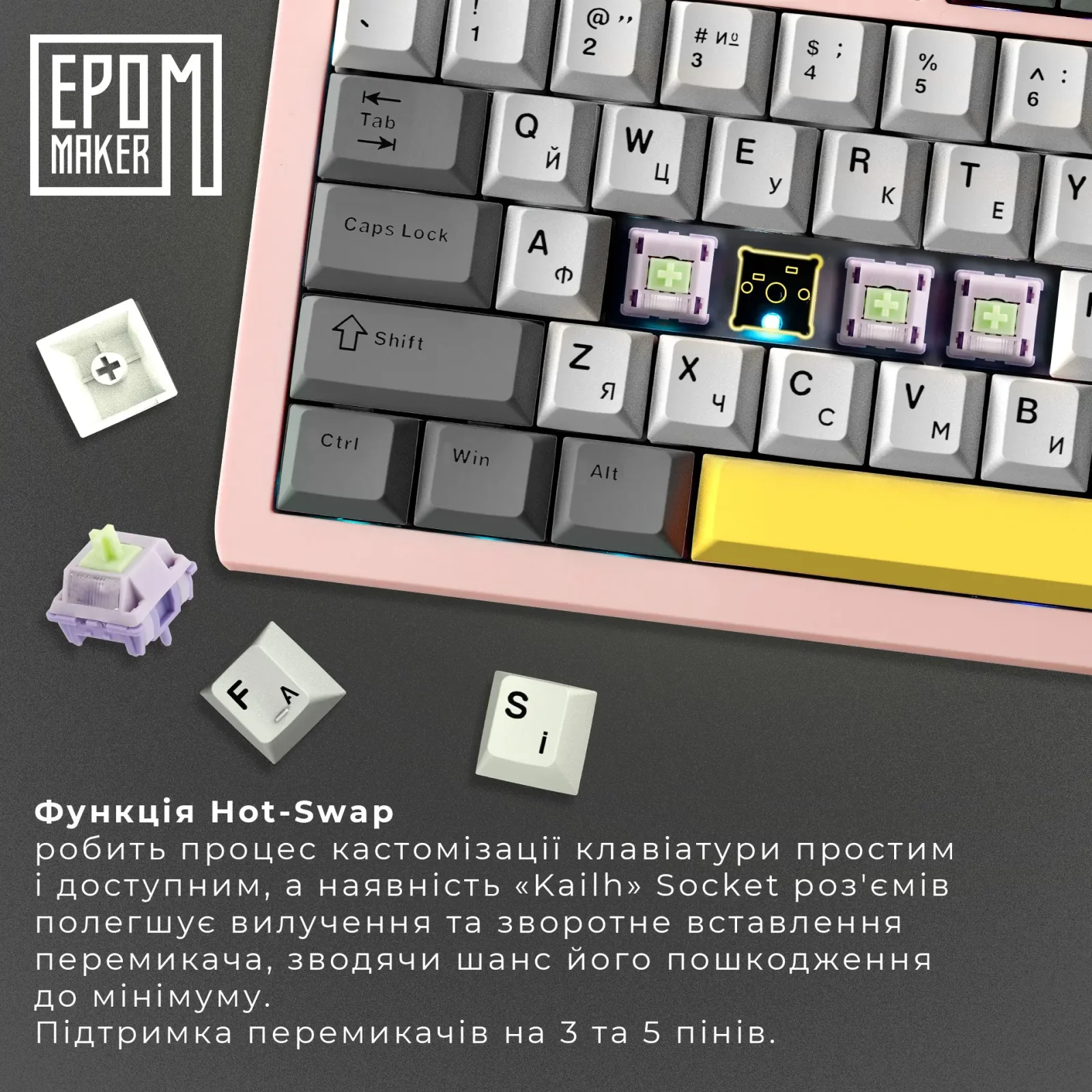 Клавиатура беспроводная Epomaker Shadow-S TKL Wisteria Linear Switch Hot-Swap (2.4G/BT/USB) LCD Screen RGB UA Pink (SHS-P-WL) UA