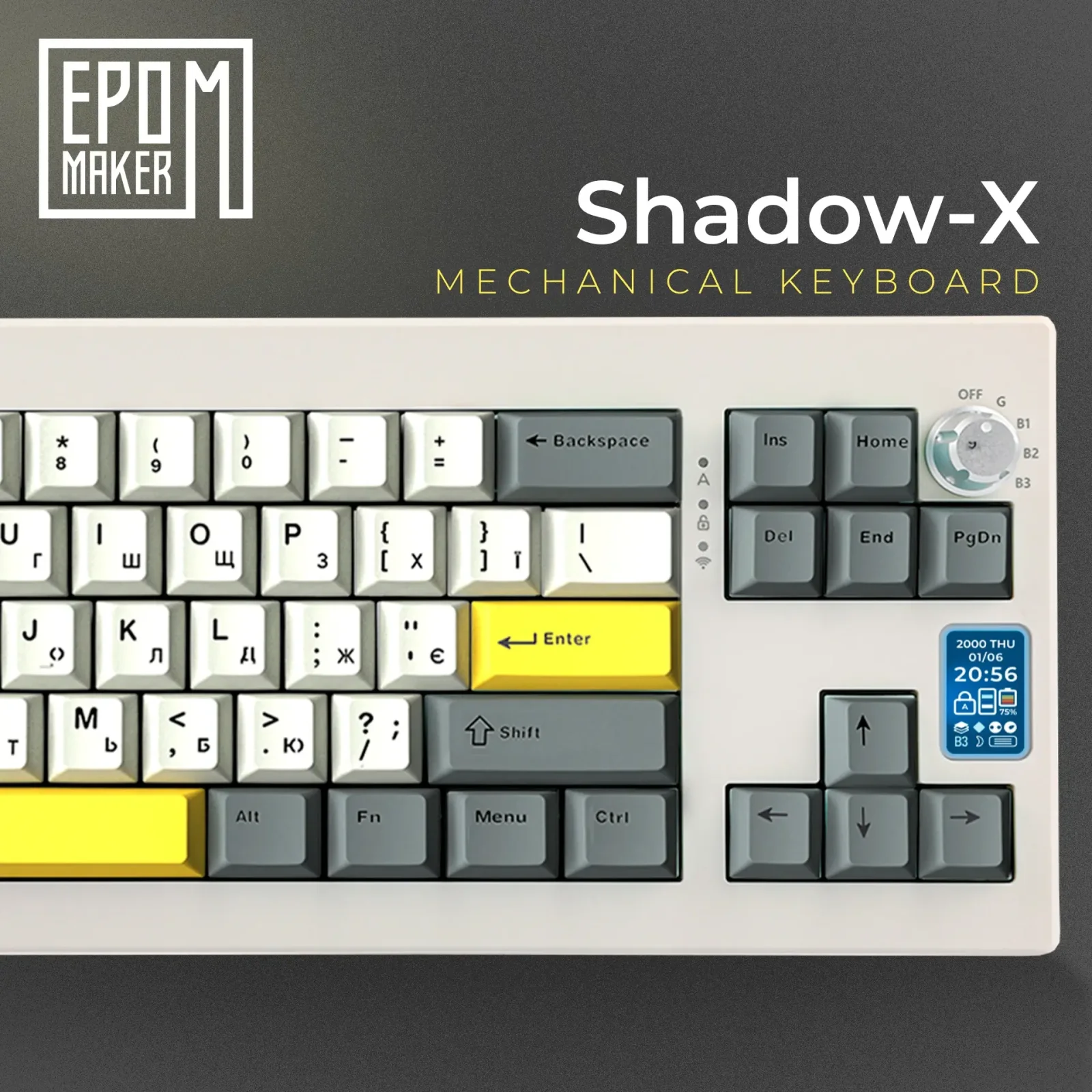 Клавиатура беспроводная Epomaker Shadow-X 70% Wisteria Linear Switch Hot-Swap (2.4G/BT/USB) LCD Screen RGB UA White (SHX-W-WL) UA
