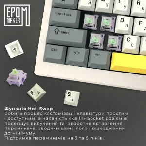 Клавиатура беспроводная Epomaker Shadow-X 70% Wisteria Linear Switch Hot-Swap (2.4G/BT/USB) LCD Screen RGB UA White (SHX-W-WL) UA