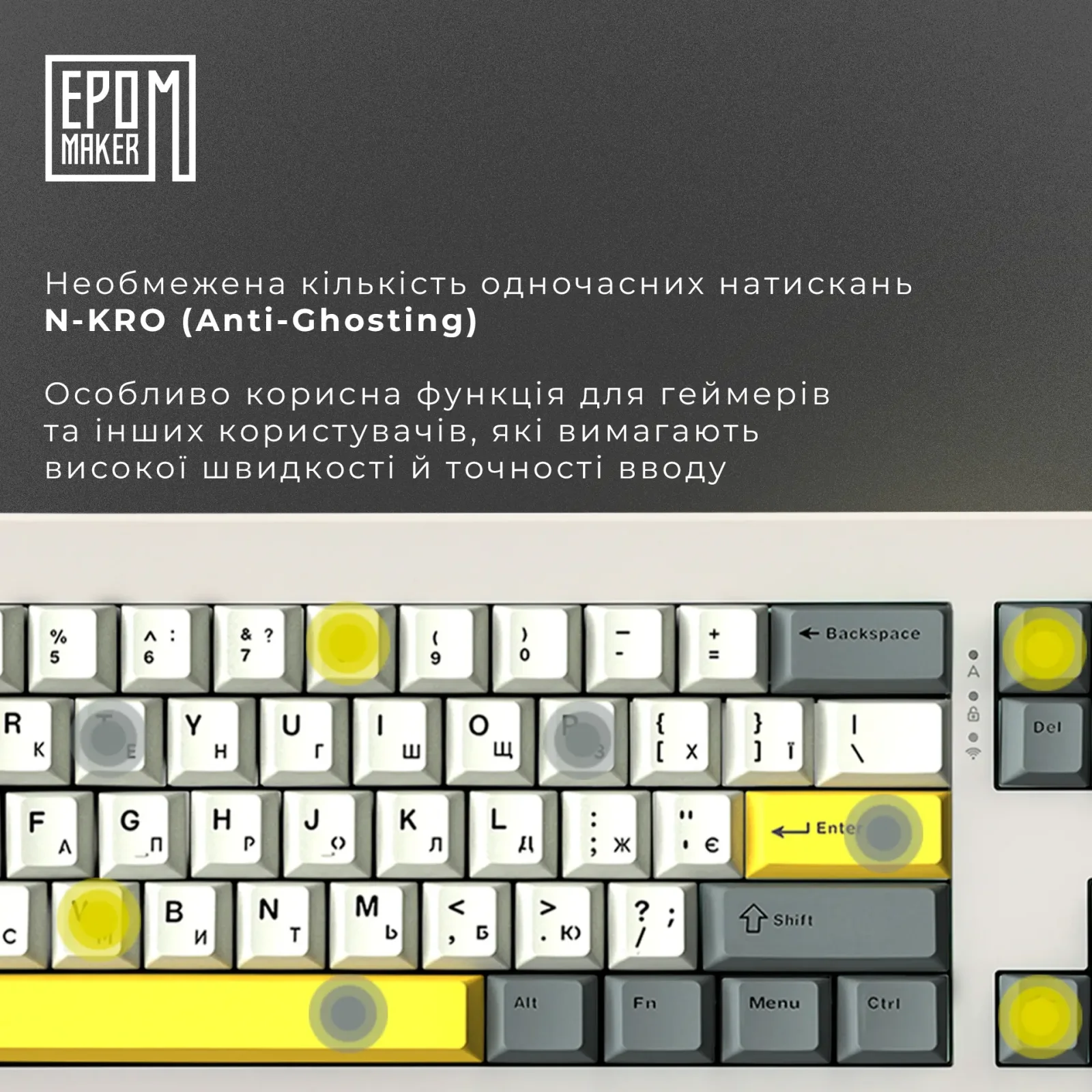 Клавиатура беспроводная Epomaker Shadow-X 70% Wisteria Linear Switch Hot-Swap (2.4G/BT/USB) LCD Screen RGB UA White (SHX-W-WL) UA