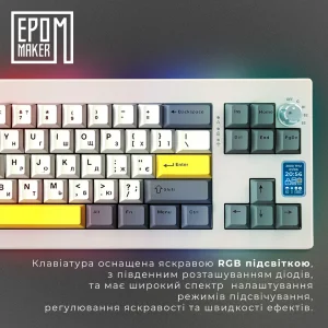 Клавиатура беспроводная Epomaker Shadow-X 70% Wisteria Linear Switch Hot-Swap (2.4G/BT/USB) LCD Screen RGB UA White (SHX-W-WL) UA