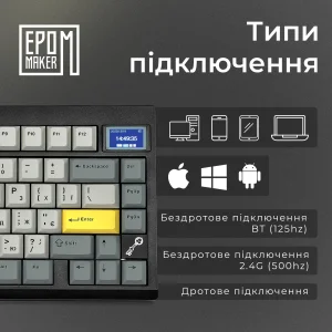 Клавиатура беспроводная Epomaker TH80 Pro V2 75% Sea Salt Silent Switch Hot-Swap (2.4G/BT/USB) LCD Screen RGB UA Black (TH80-PROV2-B-SS) UA