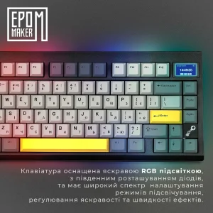 Клавиатура беспроводная Epomaker TH80 Pro V2 75% Sea Salt Silent Switch Hot-Swap (2.4G/BT/USB) LCD Screen RGB UA Black (TH80-PROV2-B-SS) UA