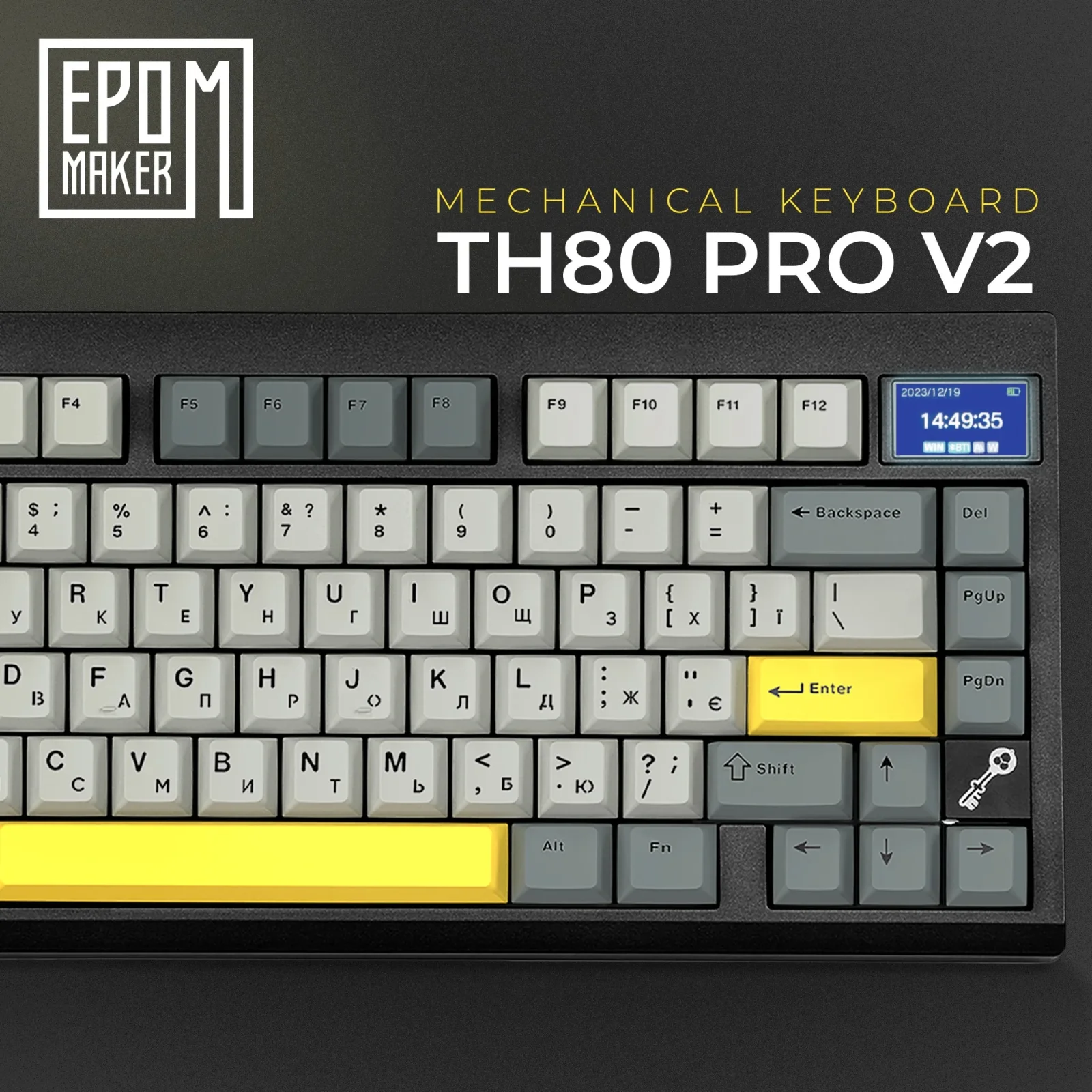 Клавиатура беспроводная Epomaker TH80 Pro V2 75% Sea Salt Silent Switch Hot-Swap (2.4G/BT/USB) LCD Screen RGB UA Black (TH80-PROV2-B-SS) UA