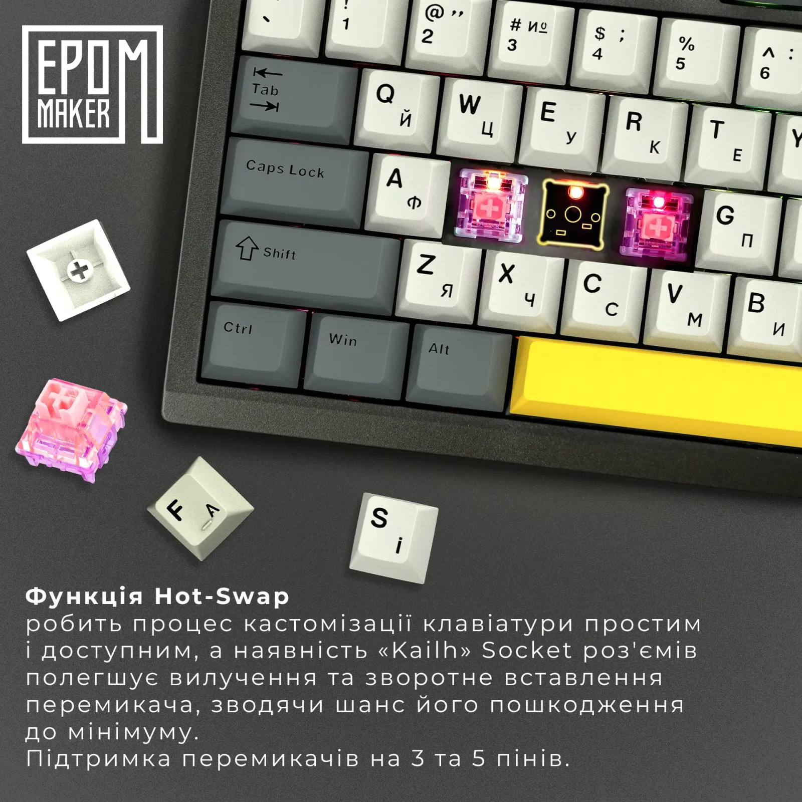 Клавіатура бездротова Epomaker TH80 SE 75% Flamingo Switch Hot-Swap (2.4G/BT/USB) RGB UA Black (TH80-SE-B-F) UA