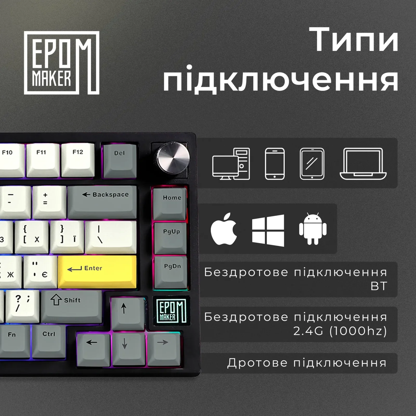 Клавиатура беспроводная Epomaker TH80 SE 75% Budgerigar V2 Switch Hot-Swap (2.4G/BT/USB) RGB UA Black (TH80-SE-B-BV2) UA