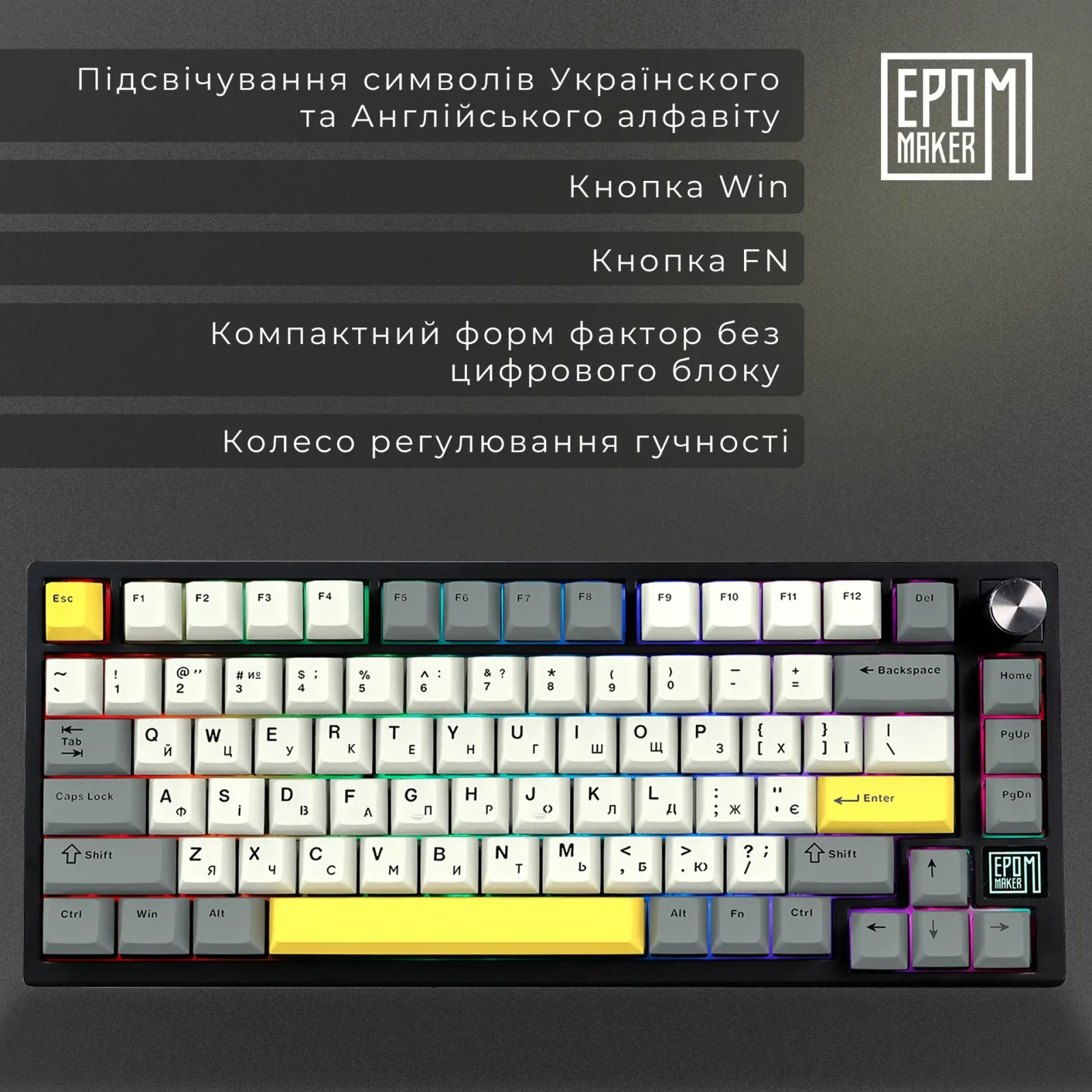 Клавиатура беспроводная Epomaker TH80 SE 75% Budgerigar V2 Switch Hot-Swap (2.4G/BT/USB) RGB UA Black (TH80-SE-B-BV2) UA