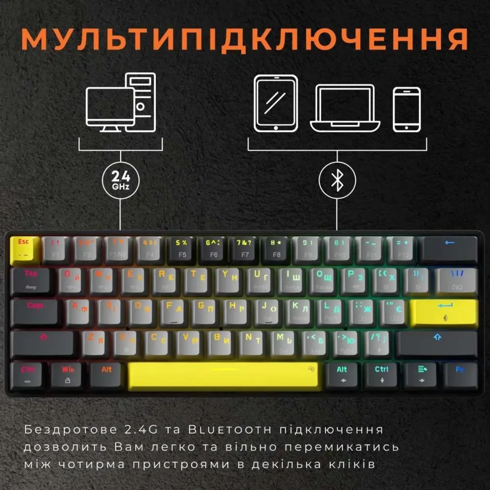 Клавіатура бездротова GamePro MK130G Pro Outemu Red Switch Hot-Swap RGB Black UA