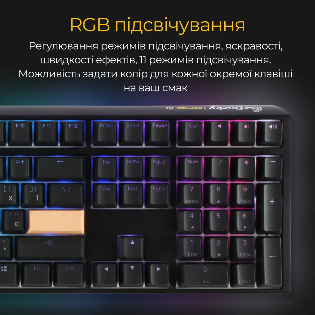 Клавиатура Ducky One 3 Cherry MX Red RGB UA USB Black (DKON2108ST-RUAPXCLAWSC1) UA
