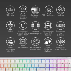 Клавиатура Ducky One 3 Cherry MX Brown RGB UA USB White (DKON2108ST-BUAPXPWWWSC1) UA