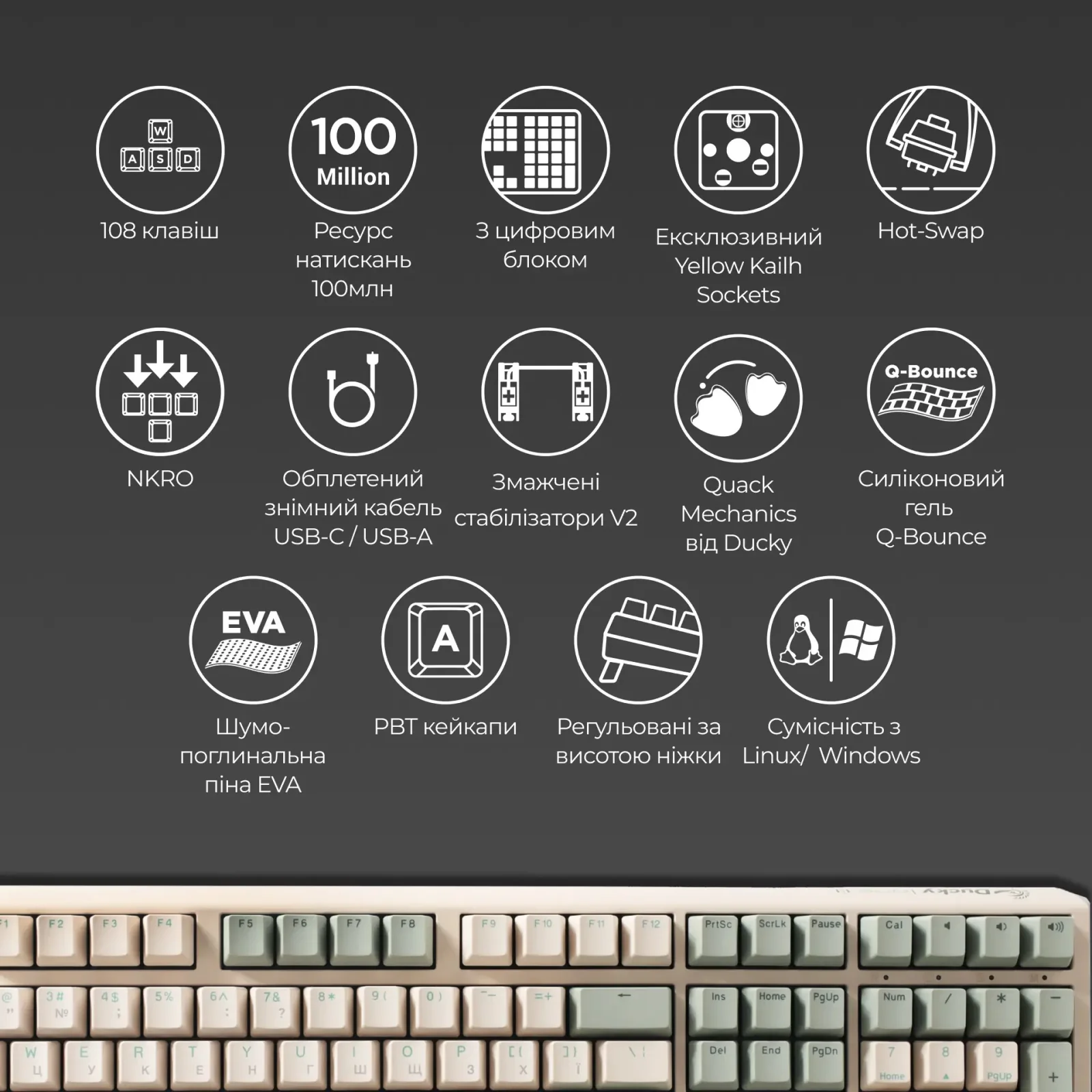 Клавиатура Ducky One 3 Cherry MX Speed Silver UA USB Matcha Cream (DKON2108-PUAPXМAEGGC1) UA