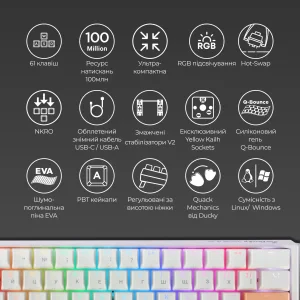 Клавиатура Ducky One 3 Mini Cherry MX Brown RGB UA USB White (DKON2161ST-BUAPXPWWWSC1) UA