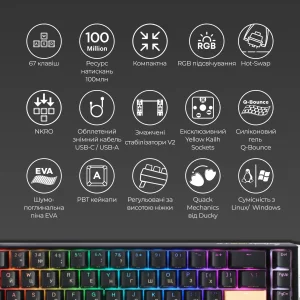 Клавиатура Ducky One 3 SF Cherry MX Brown RGB UA USB Black (DKON2167ST-BUAPXCLAWSC1) UA