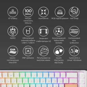Клавиатура Ducky One 3 SF Cherry MX Red RGB UA USB White (DKON2167ST-RUAPXPWWWSC1) UA