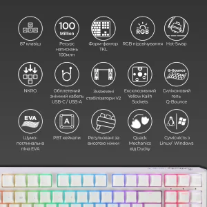 Клавиатура Ducky One 3 TKL Cherry MX Speed Silver RGB UA USB White (DKON2187ST-PUAPXPWWWSC1) UA