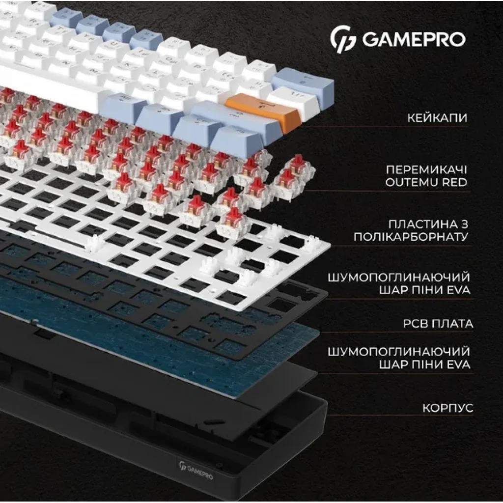 Клавиатура GamePro MK130R Red Swich Hot-Swap RGB Black UA