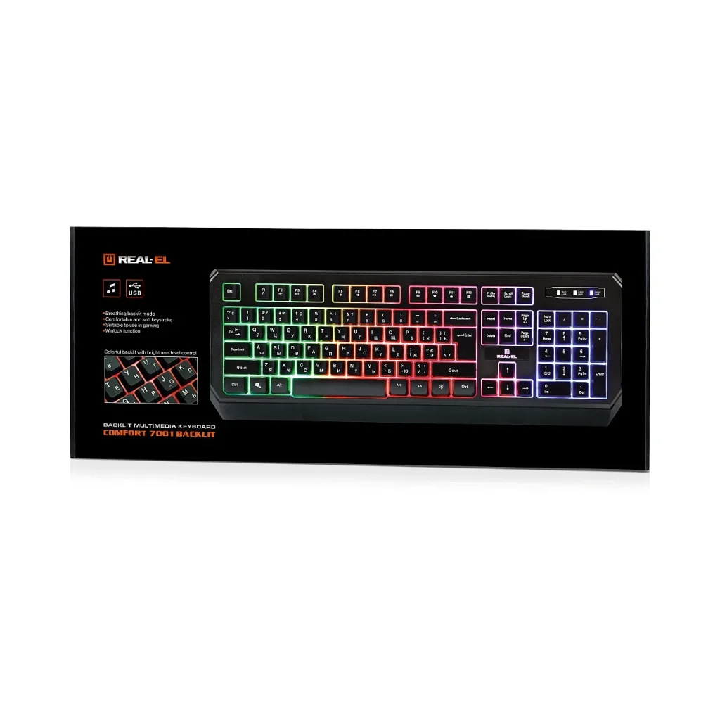 Клавиатура REAL-EL Comfort 7001 Black USB, EL123100035 UA
