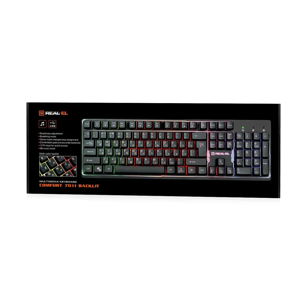 Клавиатура REAL-EL Comfort 7011 Backlit Black USB, EL123100043 UA