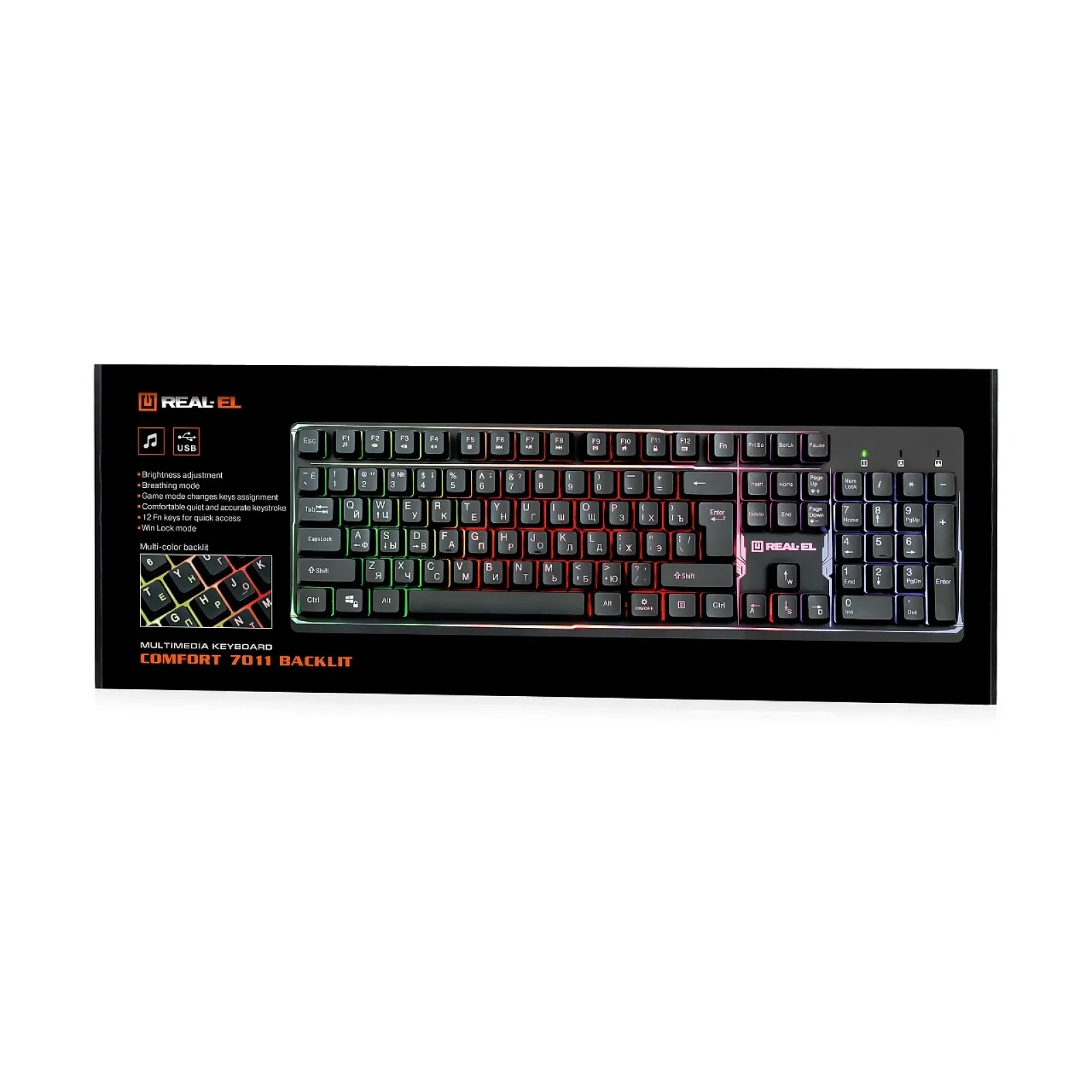 Клавиатура REAL-EL Comfort 7011 Backlit Black USB, EL123100043 UA