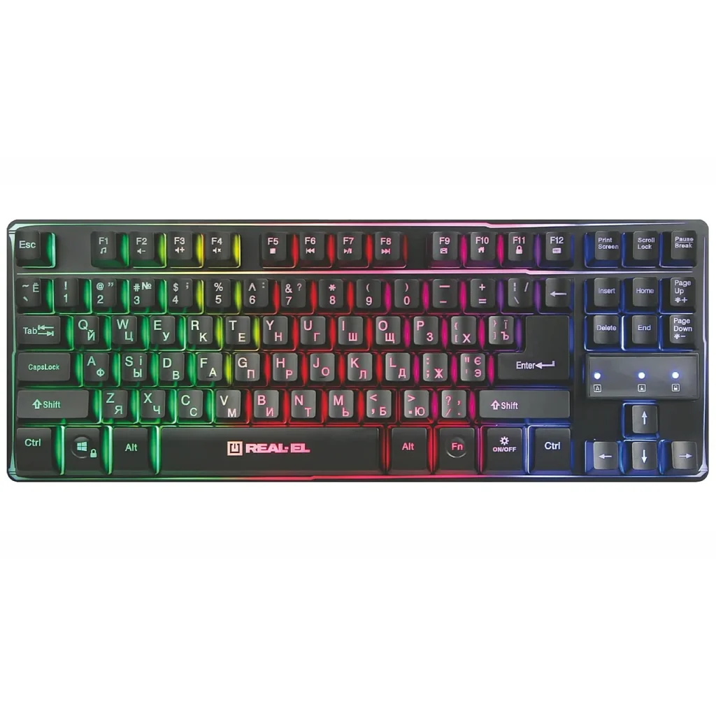 Клавіатура REAL-EL Gaming 8710 TKL Backlit Ukr Black, EL123100030 UA