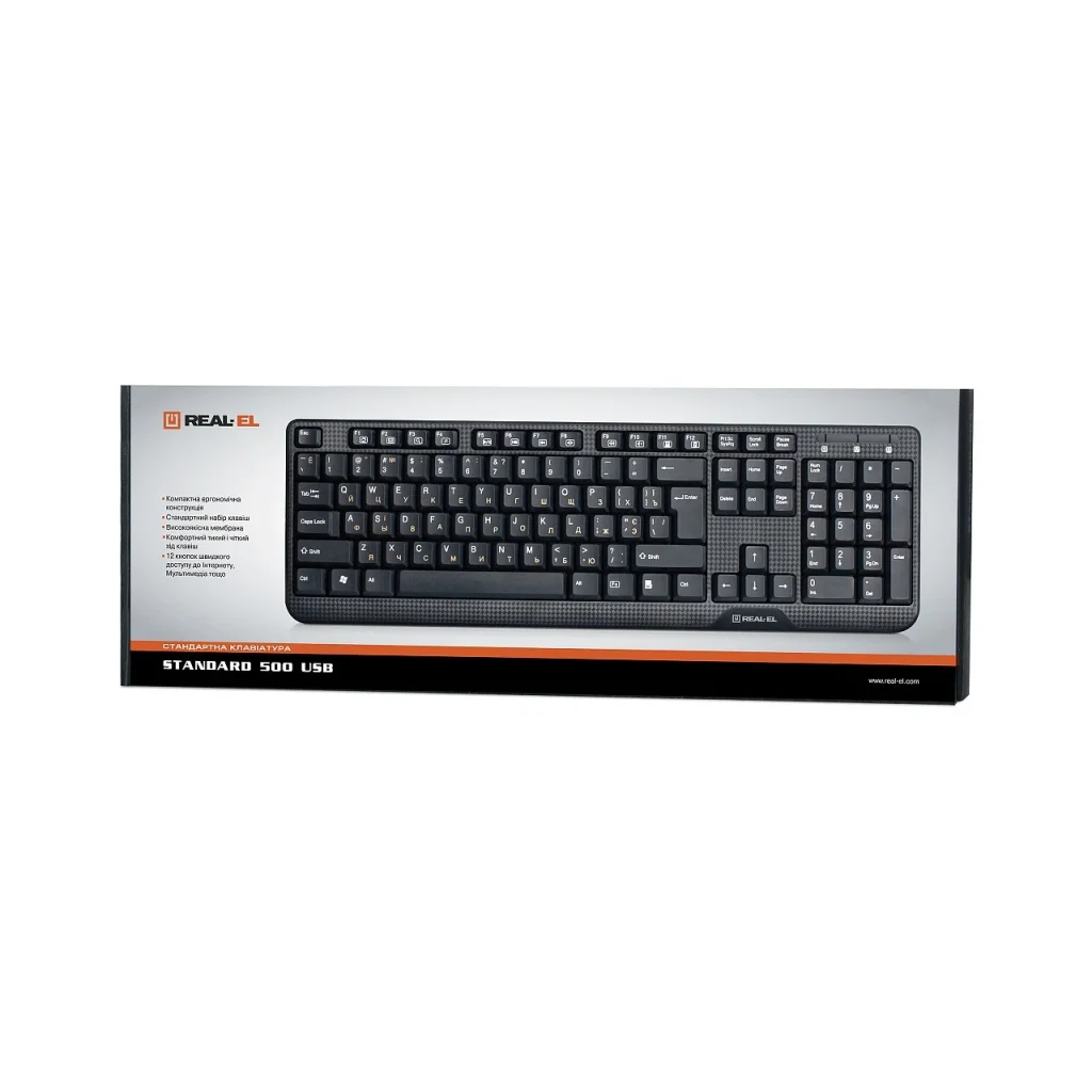 Клавіатура REAL-EL Standard 500 Black USB, EL123100010 UA