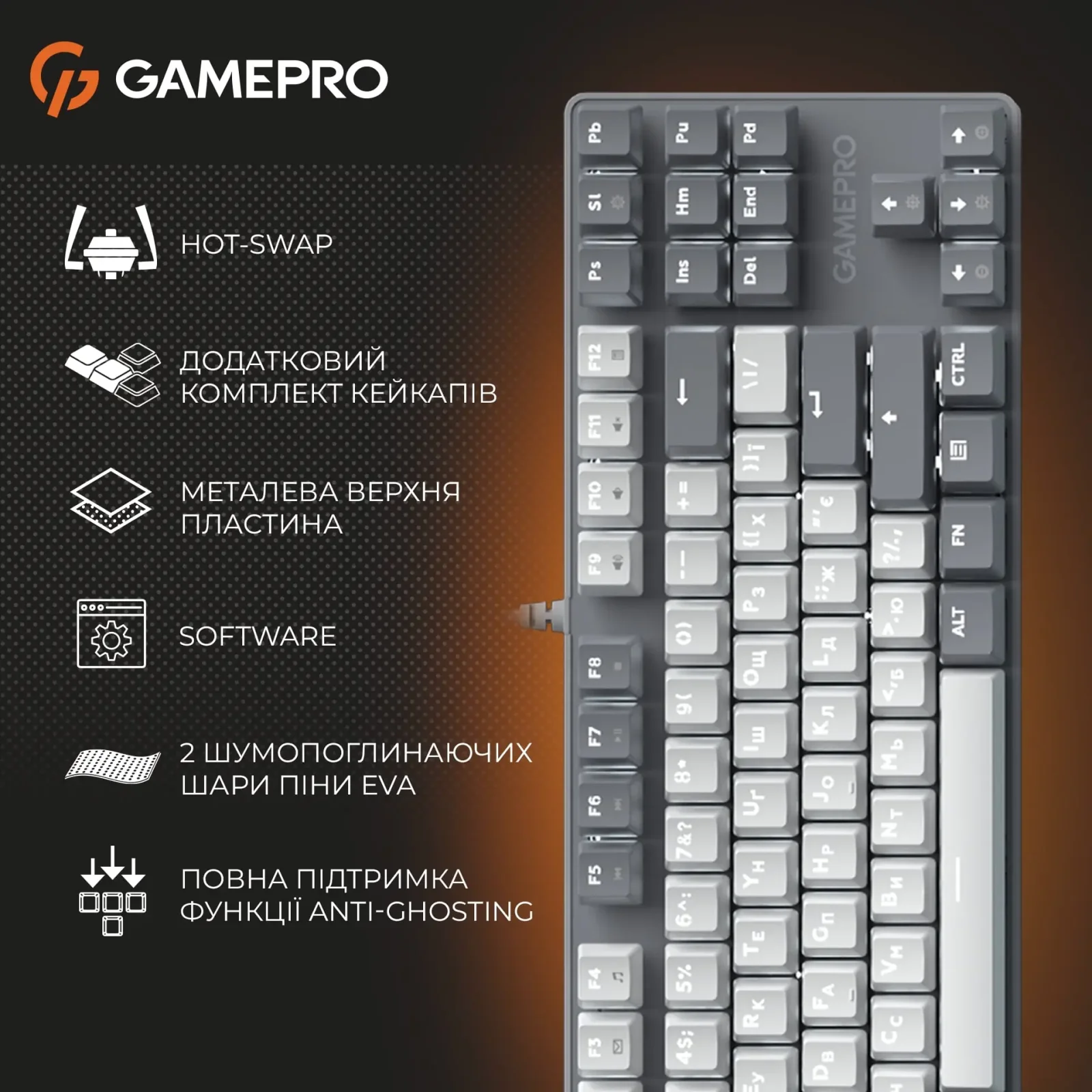 Клавіатура GamePro Genesis Metallic MK110G Outemu Red Swithes USB Gray UA