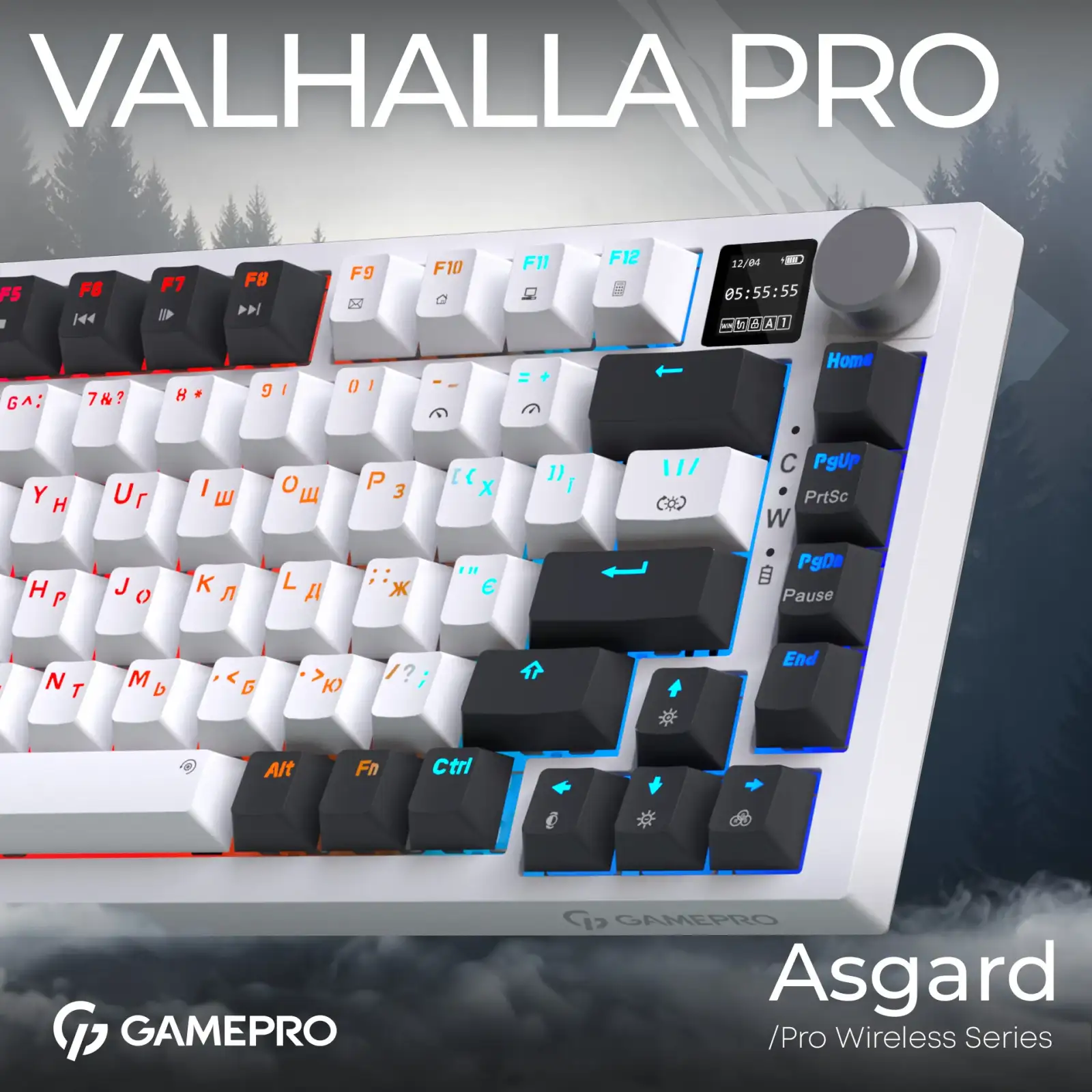 Клавіатура бездротова GamePro Asgard Valhalla QLAB Sakura Switch White With Display (MK160-W-D-QS-PRO) UA