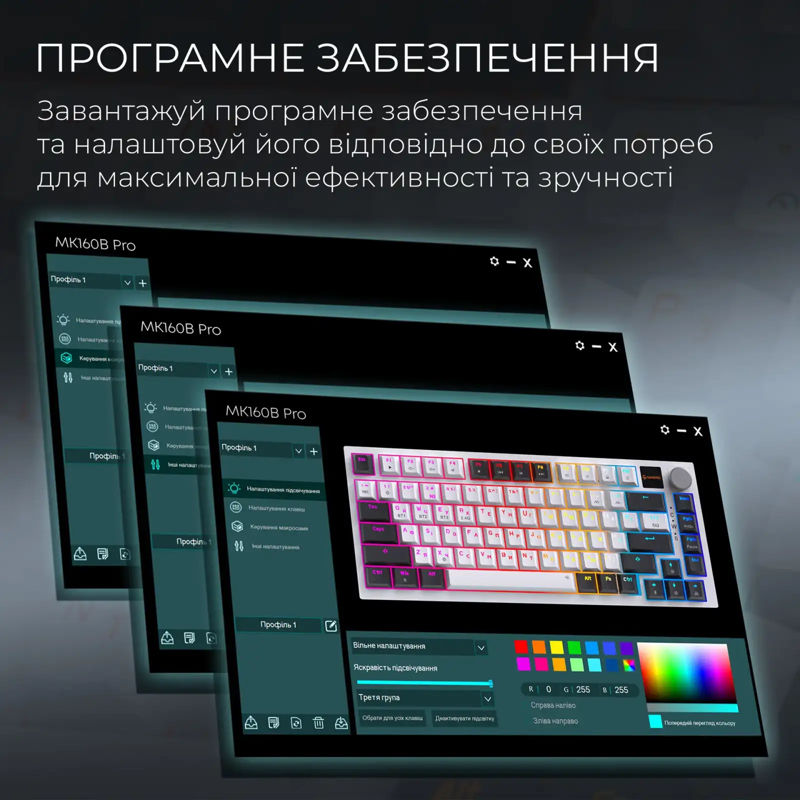 Клавіатура бездротова GamePro Asgard Valhalla QLAB Sakura Switch White With Display (MK160-W-D-QS-PRO) UA