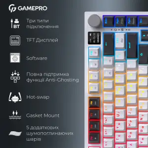 Клавіатура бездротова GamePro Asgard Valhalla QLAB Sakura Switch White With Display (MK160-W-D-QS-PRO) UA
