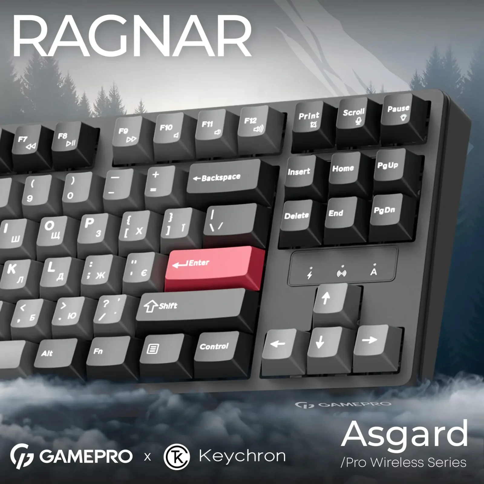 Клавіатура бездротова GamePro Asgard Ragnar Keychron Super Red Switch Black (MK285BK) UA