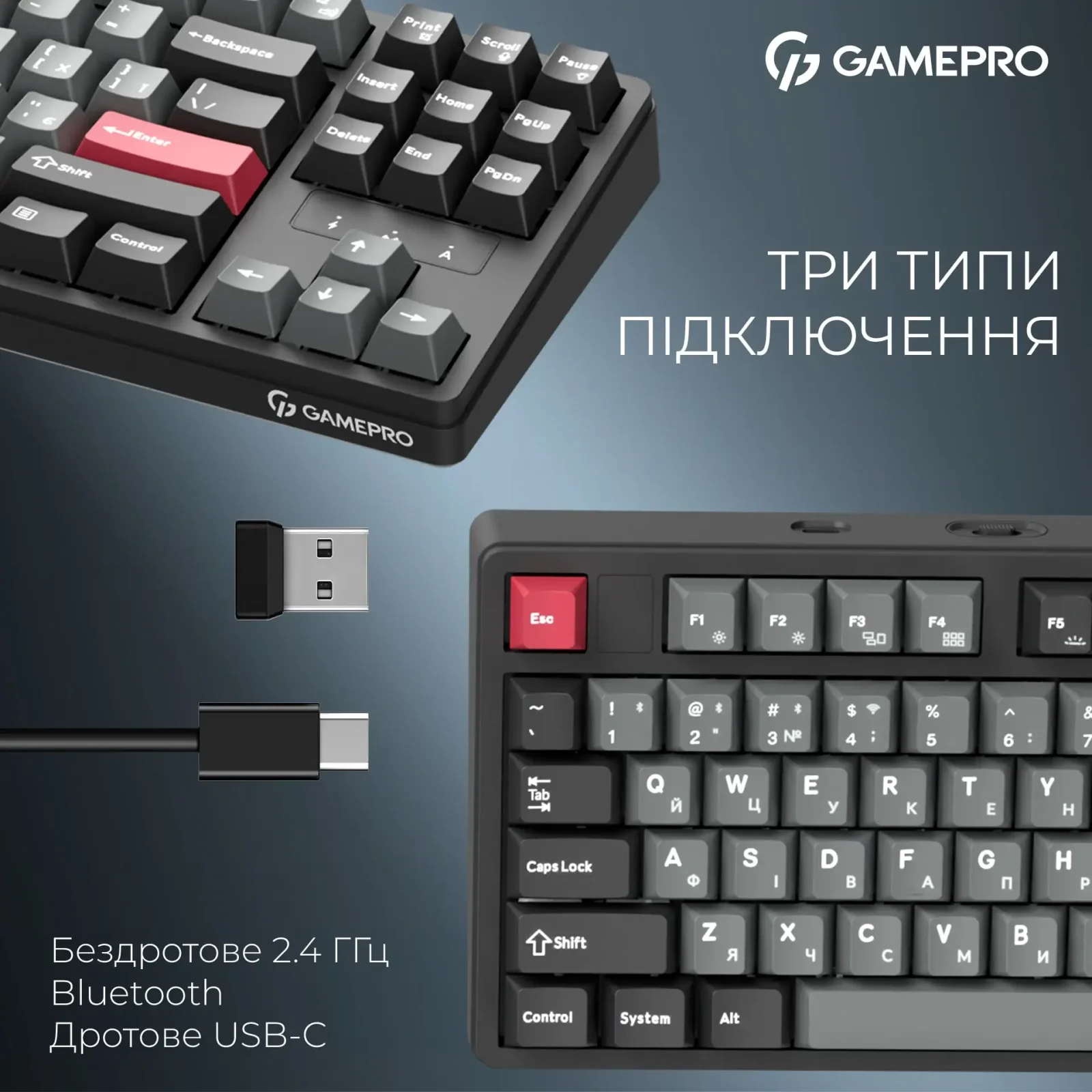 Клавіатура бездротова GamePro Asgard Ragnar Keychron Super Red Switch Black (MK285BK) UA