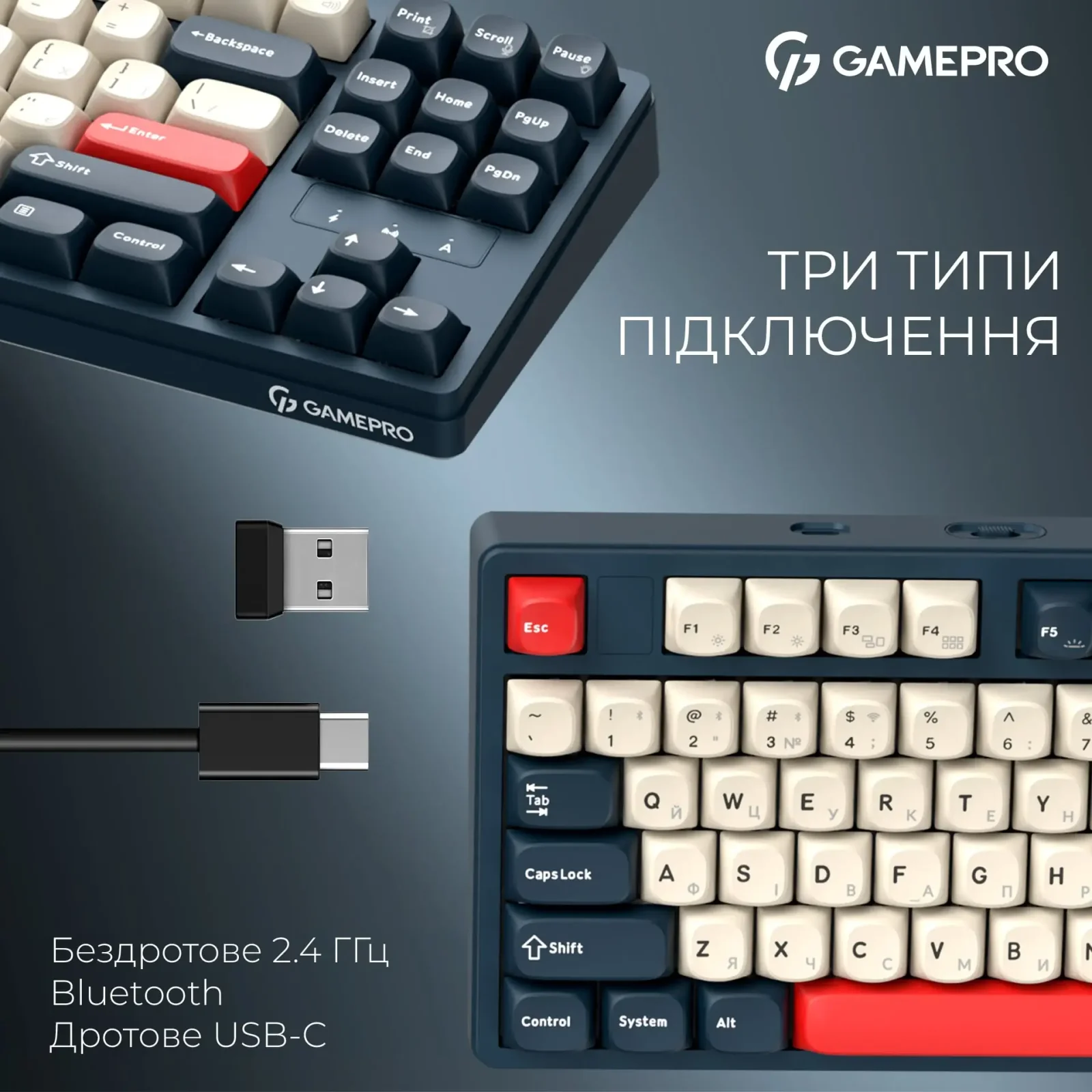 Клавіатура бездротова GamePro Asgard Ragnar Keychron Super Red Switch Blue (MK285BL) UA
