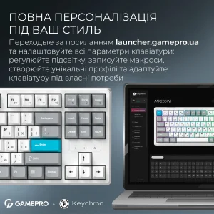 Клавіатура бездротова GamePro Asgard Ragnar Keychron Super Red Switch White (MK285WH) UA