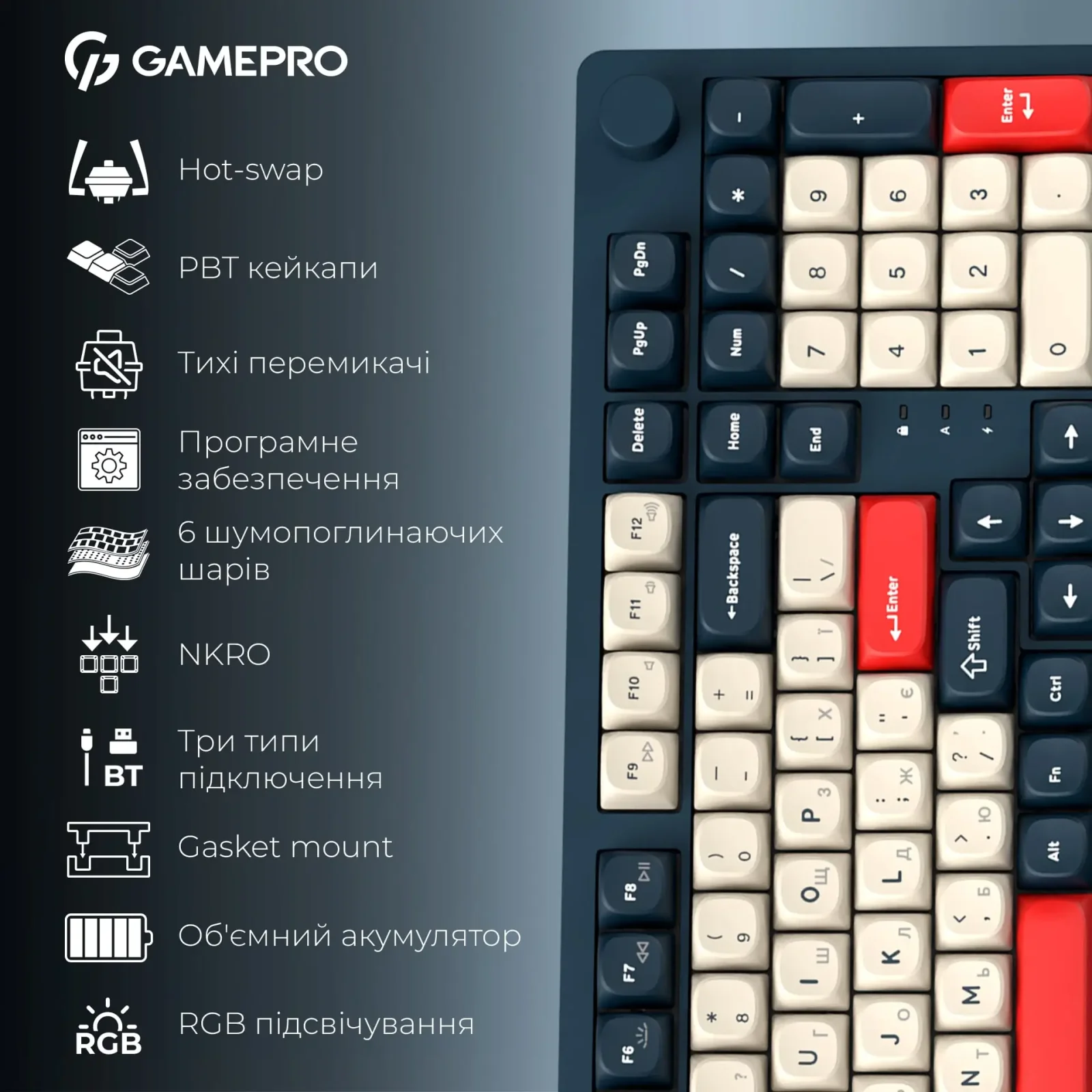 Клавиатура беспроводная GamePro Asgard Drakkar Keychron Super Red Switch Blue (MK305BL) UA