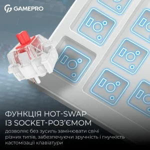 Клавіатура бездротова GamePro Asgard Drakkar Keychron Super Red Switch White (MK305WH) UA