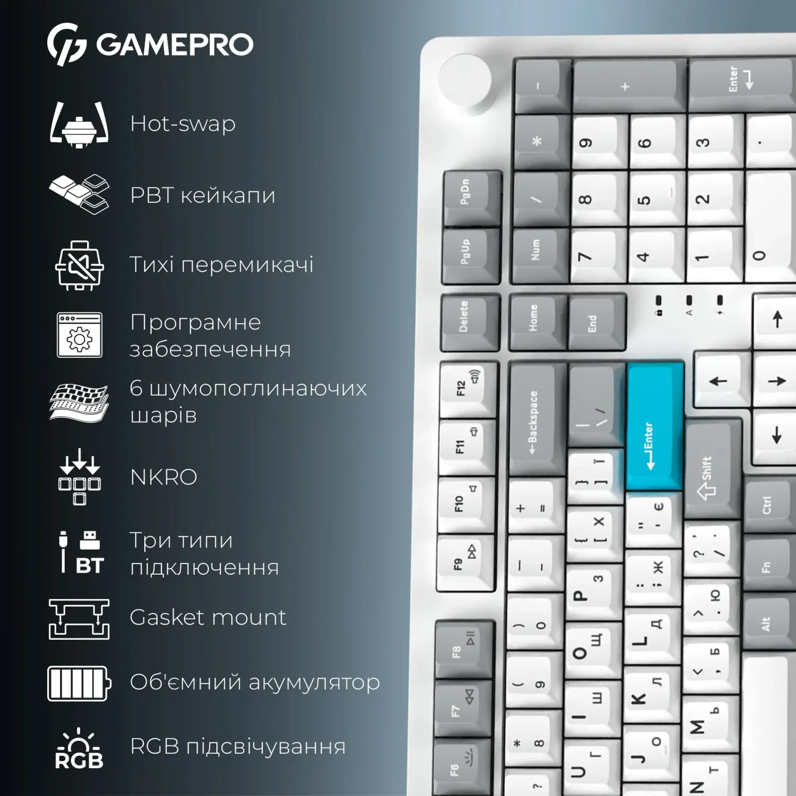 Клавіатура бездротова GamePro Asgard Drakkar Keychron Super Red Switch White (MK305WH) UA