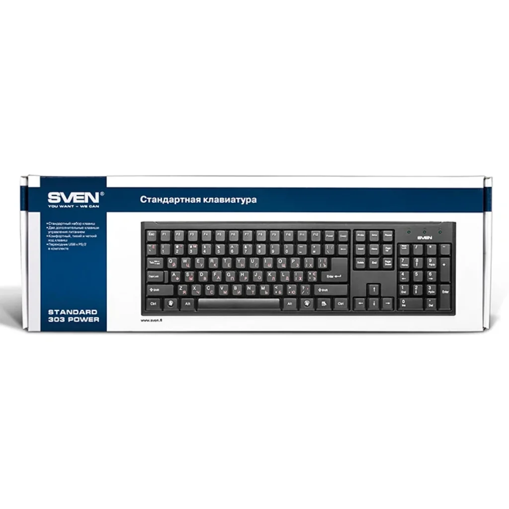 Клавіатура Sven 303 Standard Power Black USB+PS/2, 00600175 UA