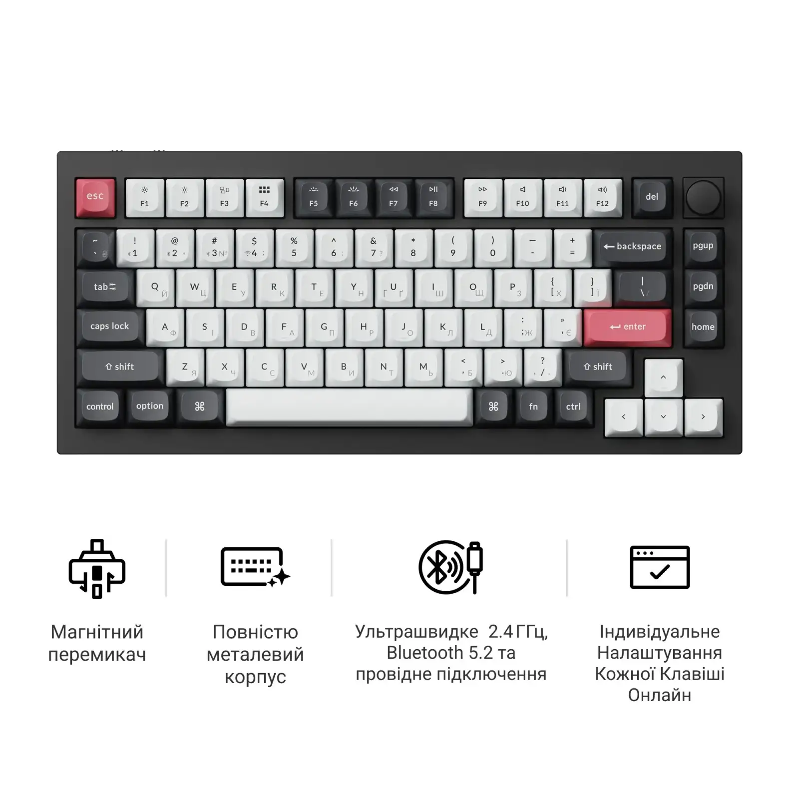 Клавиатура беспроводная Keychron Q1 HE Magnetic Switch Black RGB (Q1H-M1-UA) UA
