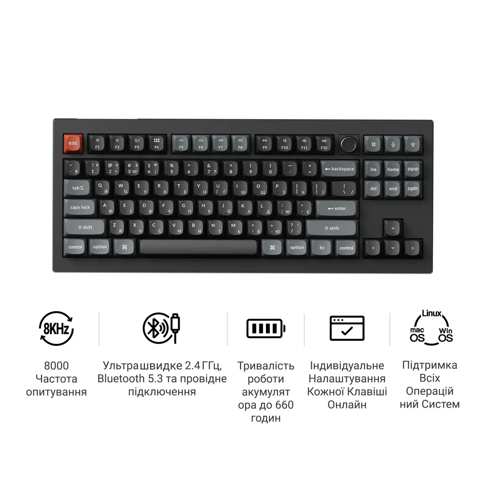 Клавіатура бездротова Keychron V3 Ultra Keychron Red Switch Black RGB (V3U-D1-UA) UA
