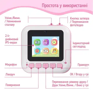 Детский фотоаппарат ColorWay с функцией моментальной печати Pink (CW-PHP01P) UA