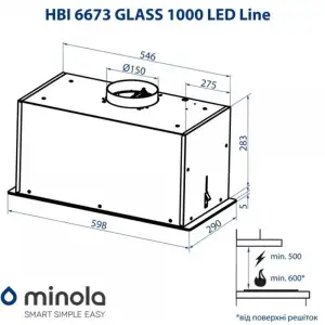 Витяжка Minola HBI 6673 BL GLASS 1000 LED Line UA