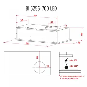 Витяжка Perfelli BI 5256 BL 700 LED UA
