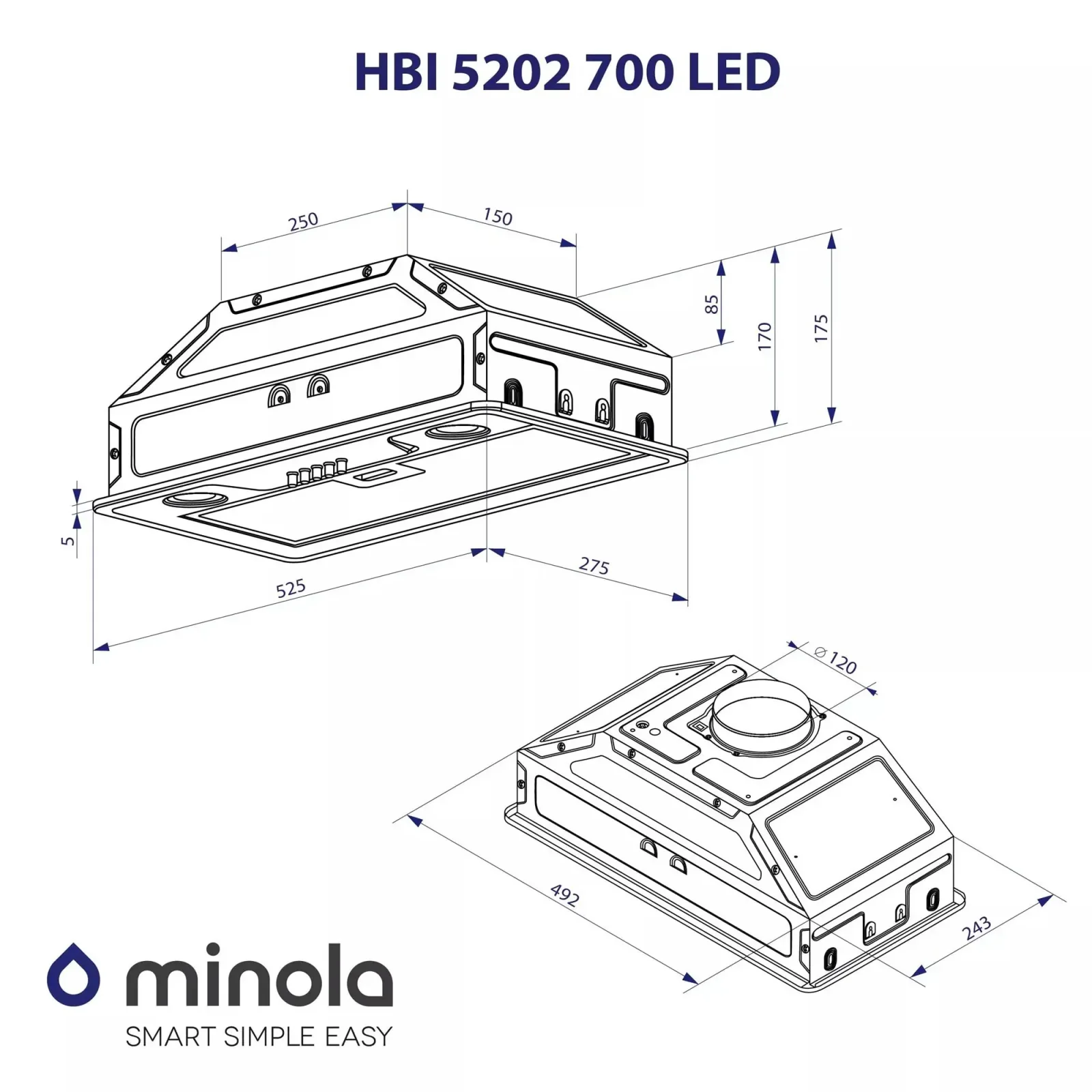 Вытяжка Minola HBI 5202 I 700 LED UA